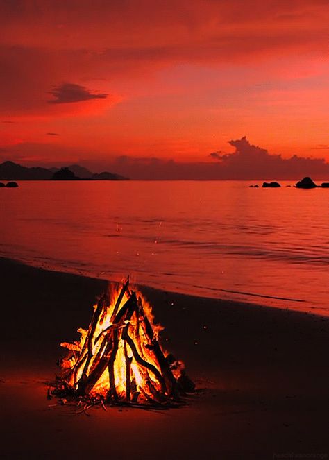 Fire Gif, Fire Sunset, Inner Landscape, Relaxing Nature, Beach Fire, Palawan Philippines, Beach Bonfire, Nature Hd, Red Sunset