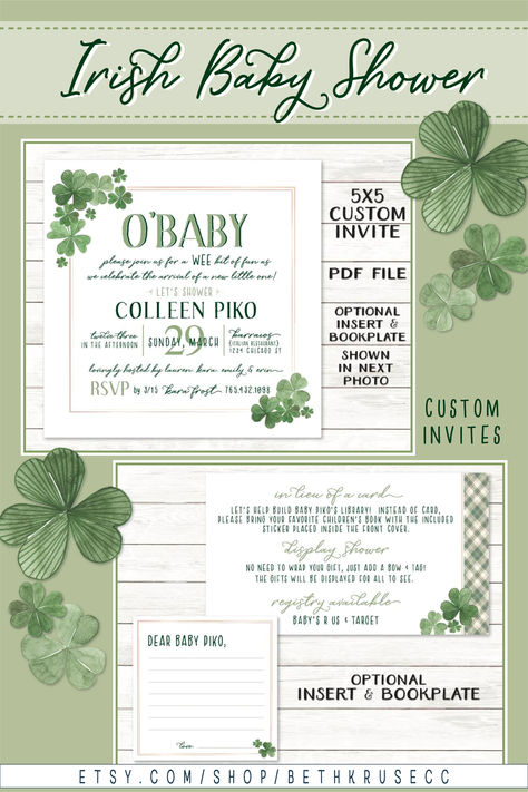 The perfect springtime Baby Shower whether you're Irish or just for St. Patrick's Day. Classy watercolor shamrocks and cute Irish O'Baby theme. Printable customized files to creat a unique Shower with a touch of Ireland. Shamrock Baby Shower Ideas, Irish Baby Shower Ideas, Baby Theme, Irish Baby, Baby Printables, Coed Baby Shower, Unique Shower, Saint Patties, Baby Themes