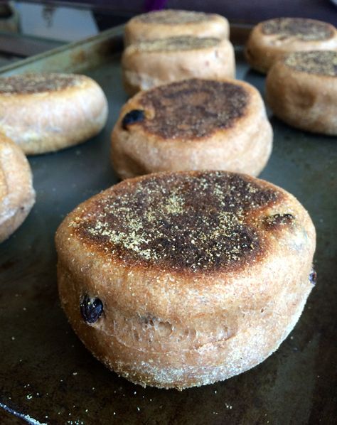 Whole Wheat Cinnamon Raisin English Muffins Cinnamon Raisin English Muffins, Whole Wheat English Muffins, Bread Machine Cinnamon Rolls, Easy Plant Based Recipes, Eat More Plants, Muffins Vegan, English Muffins, Cinnamon Raisin, Vegan Bread