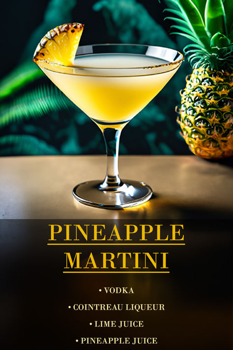 Fancy Alcoholic Drinks, Pineapple Martini, Cocktail Recipes At Home, Bartender Drinks Recipes, Cocktail Mixology, Iced Drinks Recipes, Bartender Drinks, Pretty Alcoholic Drinks, Pineapple Cocktail