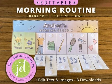 Editable Morning Routine Chart, Printable Folding / Flip Chart : Kids Daily Before School Checklist / Visual Schedule for Toddler Routine - Etsy Before School Checklist, Bedtime Routine Chart, Morning Routine Chart, Multiplication Flashcards, Toddler Routine, School Checklist, Toddler Schedule, Visual Schedule, Daily Checklist