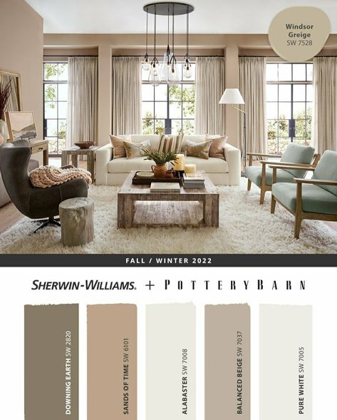 Pottery Barn Paint Colors, Mocha Living Room, Pottery Barn Colors, Neutral Living Room Colors, Pottery Barn Paint, Greige Living Room, Wall Color Combination, Color Palette Living Room, Painting Pottery