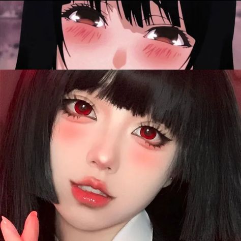 Red Contact Lenses, Red Contacts Lenses, Teknik Makeup, Red Contacts, Anime Eye Makeup, Anime Makeup, Mode Grunge, Idee Cosplay, Short Hair Wigs