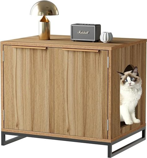 Amazon.com: FerniTry Small Cat Litter Box Enclosure Furniture, Hidden Cat Litter Box Furniture, Kitty Litter Box Cabinet Cat Washroom Indoor Cat House as Side Table Walnut Color : Pet Supplies Cat Litter Placement Ideas, Hidden Litter Box Ideas Small Spaces, Diy Hidden Litter Box Ideas, Cat Liter, Litter Box Cabinet, Hidden Cat Litter, Indoor Cat House, Ikea Cat, Hiding Cat Litter Box