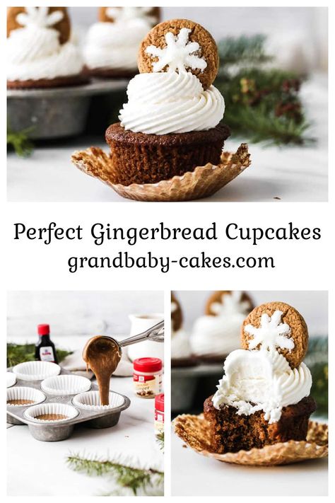 These Perfect Gingerbread Cupcakes start from a moist and perfectly spiced ginger batter that creates the most sensational holiday-ready ginger cupcakes you will ever have! Gingerbread Cupcake Recipe, Moist Gingerbread Cupcakes, Bakery Style Gingerbread Muffins, Gingerbread Cake With Fresh Ginger, Ginger Cupcakes, Cozy Gingerbread Cupcakes, Brownie Fudge, Cookie Brownie, Grandbaby Cakes