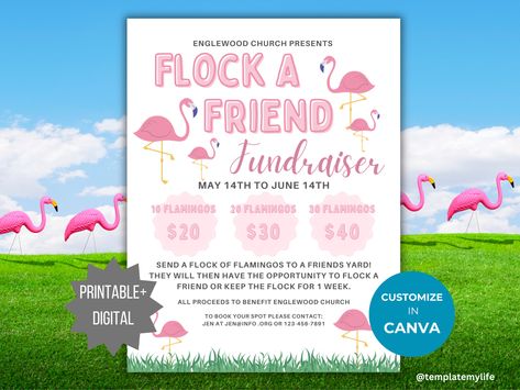 "Join the fun with our editable \"Flock a Friend\" flyer, perfect for your PTA printable School event template and PTO flamingo fundraiser. Get ready to spread joy and surprise your friends with our \"You've Been Flocked\" campaign, making your flock my yard fundraiser a memorable and successful event. FLOCK A FRIEND FLYERS BUNDLE https://tmldesignshop.etsy.com/listing/1703710125/editable-flock-my-yard-flyer-and-forms FLOCK A FRIEND FORM TEMPLATE https://tmldesignshop.etsy.com/listing/1689494218 Chuck A Duck Fundraiser, Flamingo Fundraiser, You've Been Flocked, Printable School, Fundraiser Flyer, Fundraiser Ideas, Event Template, Kids Planner, Scout Ideas