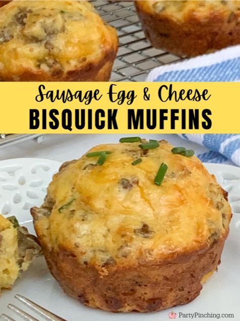 Easy Meal For Hosting, Sausage Egg Muffins Bisquick, Sausage Cheese Pancake Muffins, Cheddar Sausage Muffins, Bus Quick Sausage Muffins, Pancake Sausage Muffins Recipe, Sausage Buiscits, Breakfast Recipes With Bisquick, Breakfast Biscuit Bites