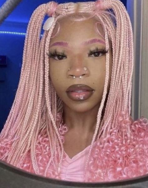 Pale Pink Braids, Pink Curly Braids, Pink Braids For Black Women, Pink Box Braids, Pink Braids, Cute Box Braids, Blonde Braids, Box Braids Hairstyles For Black Women, Cute Braided Hairstyles