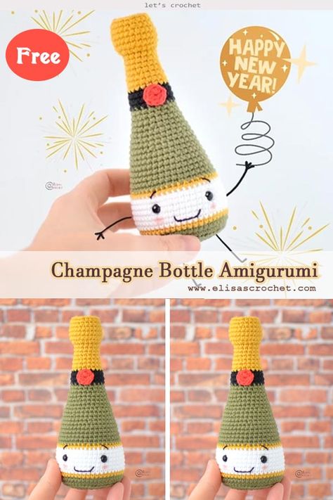 Crochet Champagne Bottle Amigurumi Free Pattern Crochet New Years Eve, Girls Frocks Design, Crochet Baby Girls, Xmas Crochet, Wool Toys, Girls Frocks, Frocks Design, Elegant Crochet