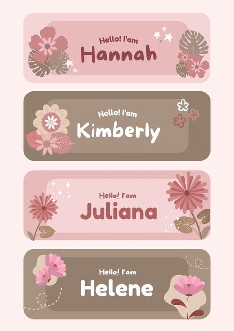 Name Label - Free & Premium Templates - Canva Name Tags Aesthetic Printable, Books Labels Printable, Name Tag Printable Template, Canva Name Tag, Sticker Name Template, Pink Name Tag Template, Nametag Aesthetic Design For School, Lable Designing For School, Printable Name Tags For School Aesthetic