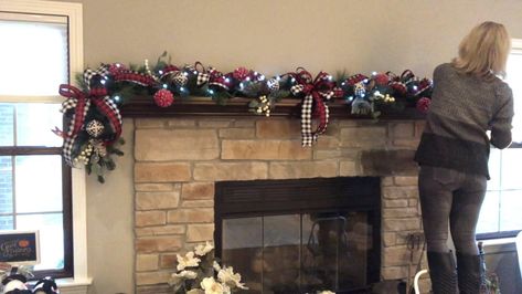 Buffalo Plaid Christmas Fireplace, Diy Manyle, Buffalo Plaid Mantle Decor, Diy Mantle Garland, Buffalo Plaid Christmas Tree Garland, Buffalo Plaid Garland, Buffalo Plaid Christmas Mantle, Diy Mantle Garland Christmas, Buffalo Plaid Garland Diy