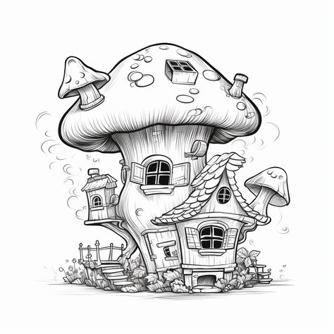 House Colouring Pages, Mushroom Drawing, Fairy Coloring, Mushroom House, House Drawing, Dessin Adorable, Cute Coloring Pages, Animal Coloring Pages, Fairy House