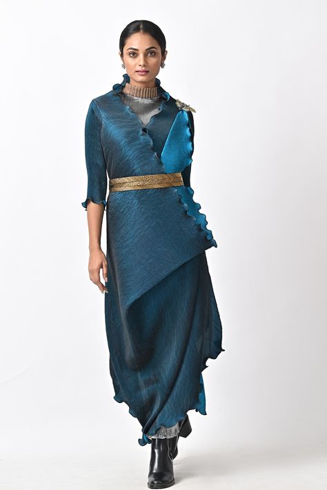 Shop for these amazing collections of Blue Pleated Polyester Mix Hand Embroidery V Abstract Print Wrap Dress For Women by Kiran Uttam Ghosh online at Aza Fashions. Kiran Uttam Ghosh, Embroidery Neckline, Blue Wrap Dress, Printed Wrap Dresses, Fashion App, Mix Color, Dress For Women, Aza Fashion, Abstract Print