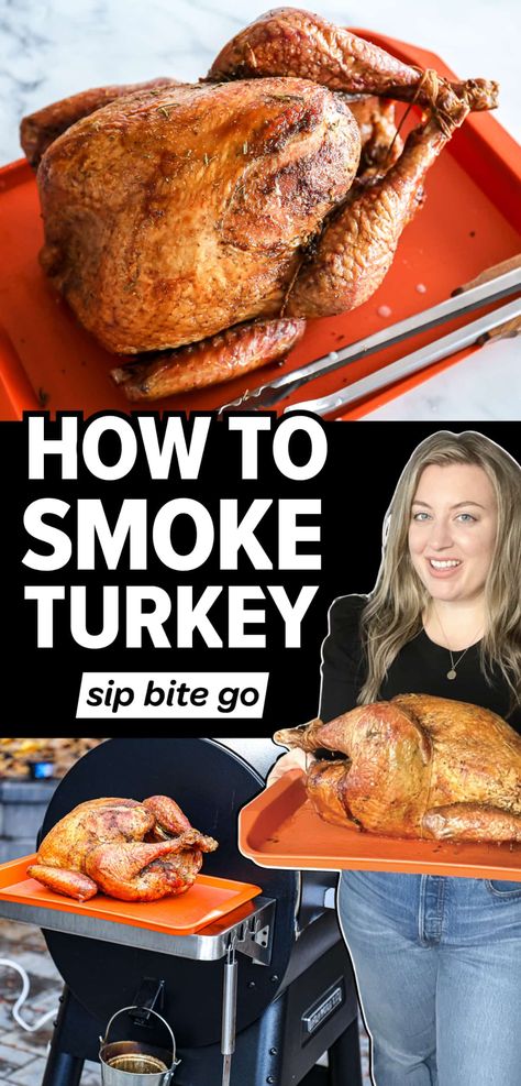 Smoked Turkey Recipe on Traeger Pellet Grill Traeger Smoked Turkey, Smoked Whole Turkey, Grilled Turkey Recipes, Smoker Grill Recipes, Smoker Ideas, Traeger Smoker, Turkey Brine Recipes, Smoked Turkey Recipes, Smoked Turkey Breast