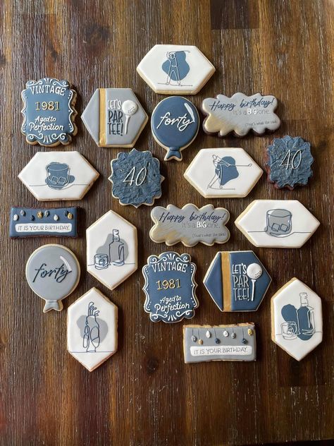 Golf Cookies, Anniversary Cookies, Happy Birthday Cookie, Birthday Cake For Husband, Cake For Husband, Cookies Theme, Cookie Decorating Party, Sugar Cookie Royal Icing, Man Cookies