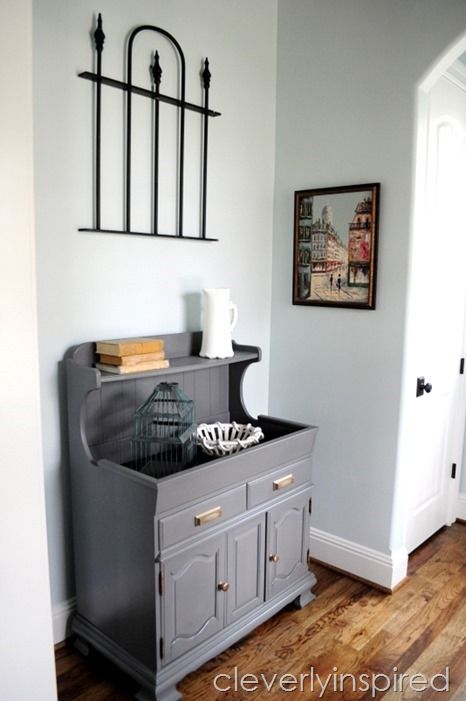 traditional foyer @cleverlyinspired (6) Dry Sink Decor Ideas Farmhouse, Dry Sink Repurposed, Dry Sink Decor Ideas, Dry Sink Makeover, Traditional Foyer, Ethan Allen Furniture, Sink Decor, Dry Sink, Furniture Flip