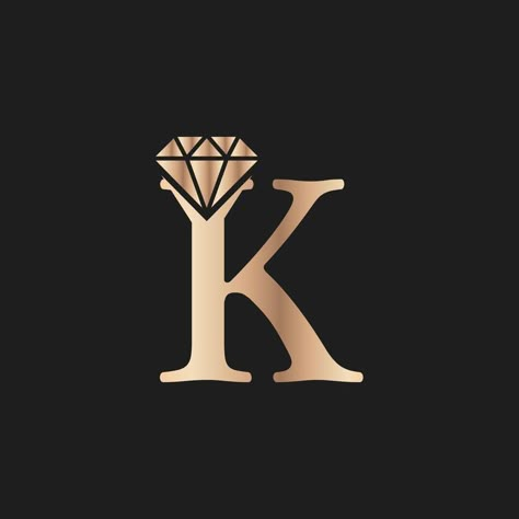 Golden Letter Luxury K with Diamond Symbol. Premium Diamond Logo Design Inspiration The Letter K Design, K Design Letter, K Logo Design Letter, K Logo Design Art, K Letter Design, Letter K Logo Design, Diamond Logo Design, K Letter Logo, K Logo Design