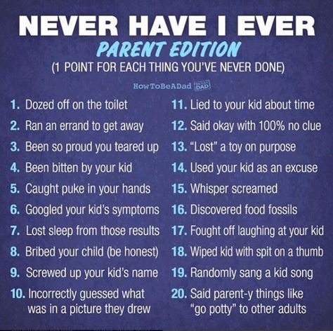 Never have I ever (Parent's Edition) Ice Breaker Games For Adults, Never Have I Ever Questions, Party Games Group, Funny Games For Groups, Group Games For Kids, Moms' Night Out, Games For Moms, Moms Night, Ice Breaker Games