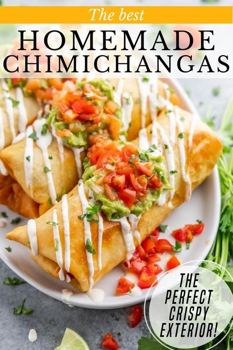 Bring the taste of Tex-Mex cuisine into your kitchen with these versatile and scrumptious chimichangas. Perfect for a family dinner or a fun gathering, these chimichangas will be the talk of the table. Pork Chimichanga Recipe, Homemade Chimichangas, Chimichanga Recipe, Mexican Food Recipes Easy, Soups Stews, Mexican Food Recipes Authentic, The Talk, Mexican Dishes, Satisfying Food