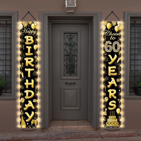 PRICES MAY VARY. Package Includes: The 60th birthday door banner comes with 2 banners pre-installed with LED light strings and battery boxes, one is beautifully printed with the words “Happy birthday”, the other is printed with the words "Cheers to 60 years". Each banner measures about 30 x 180 cm/11.81 x 70.87 Inch, which can meet your decorating needs. Premium Material: Our happy 60th birthday banners are made of good fabrics, sturdy and durable, not easy to tear and break, delicately printed Birthday Lights Decoration, Diy 40th Birthday Decorations, 80th Birthday Party Theme, 40th Birthday Party Men, 70th Birthday Parties Decorations, 50 Years Birthday, Door Banners, Birthday Deco, Birthday Door