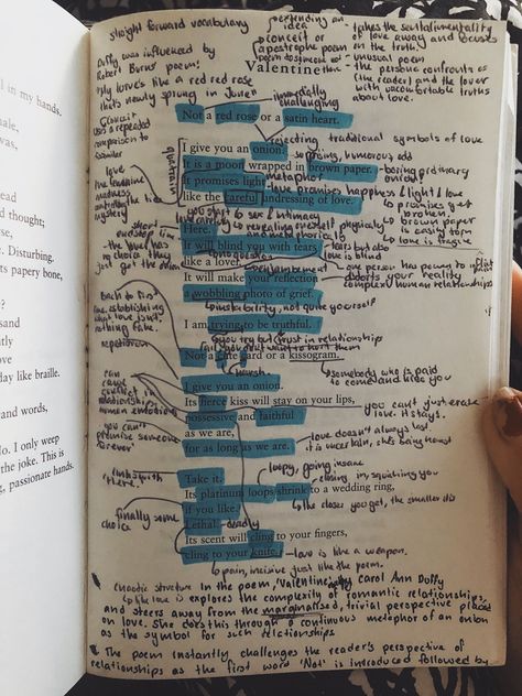 Poetry Books Annotated, Annotated Poems Aesthetic, Annotating Poems Aesthetic, Annotating Poems, Annotated Book Gift, Annotated Script, Valentine Carol Ann Duffy, Sixthform Aesthetic, Poem Annotation