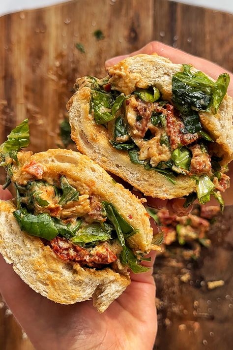 Marry Me Chicken Chopped Salad Sandwich Goat Cheese Chicken Sandwich, Big Sandwich Recipes, Gourmet Sandwiches Presentation, Sicilian Sandwich Recipes, Marry Me Chicken Sandwich, Marry Me Sandwich, Chicken Patty Sandwich Recipes, Italian Chicken Sandwich Recipes, Chorizo Sandwich Recipes