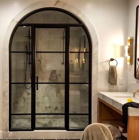 Steel Shower Door, Black Shower Doors, Bathroom Glass Door, Framed Shower Door, Steel Doors And Windows, Glass Shower Door, Arched Doors, Steel Door, Doors And Windows