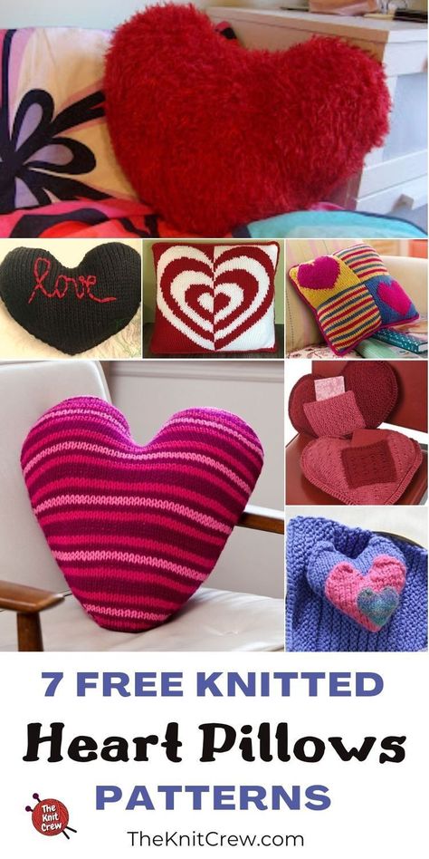 7 Free Knitted Heart Pillow Patterns For Valentine's Day. Free Knitted Heart Pillow Patterns For Valentine's Day curated by The Knit Crew. Cushion Design Ideas, Diy Macrame Projects, Knitted Heart Pattern, Pillow Patterns, Heart Pillows, Heart Blanket, Heart Cushion, Pillow Projects, Heart Projects