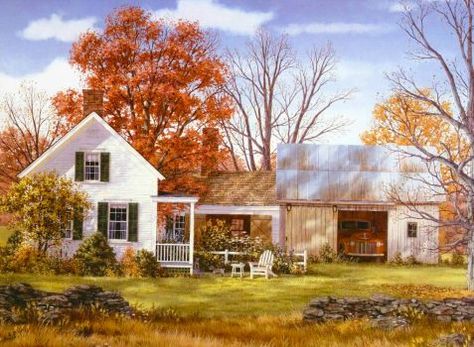 fall homes (204 pieces) Farm Picture, Country Artwork, Swan Artwork, Country Images, Swan Art, Swan Painting, Farm Scenes, Swans Art, Farm Paintings