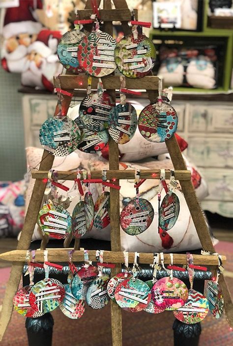 Mixed media Christmas tags with creative team member Shannon Beesley Collage Christmas Ornaments, Mixed Media Christmas, Market Decor, Matchbox Crafts, Ornament Party, Advent Calendar Gifts, Art Trading Cards, Christmas Mix, Christmas Collage