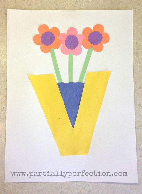 Turn the letter V into a cute vase! This fun project is perfect for V Week or to accompany a … V Is For Vase, Letter V Crafts, Preschool Letter Crafts, Alphabet Crafts Preschool, Abc Crafts, Alphabet Letter Crafts, Abc Art, Construction Paper Crafts, K Crafts