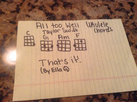 Here are the All too Well taylor swift ukulele chords. Enjoy! If you want me to post the strumming patterns (like when you play the chords) then comment. Easy Ukulele Songs Taylor Swift, All Too Well Guitar Chords, Ukelele Taylor Swift, Taylor Swift Ukulele Songs, Taylor Swift Guitar Chords Easy, Taylor Swift Ukulele Chords, Taylor Swift Ukulele, Ukulele Practice, Chords Ukulele