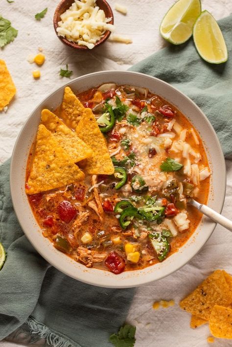 Cheesy Chipotle Chicken Soup - Our Balanced Bowl Chipotle Tortilla Soup, Chipotle Chicken Stew, Chipotle Chicken Tortilla Soup, Chipotle Cheese, Cheesy Cauliflower Soup, Chicken Taco Bowls, Chipotle In Adobo Sauce, Leftover Chili, Chili And Cornbread