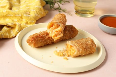 Mac & Cheese Crunch Rolls Recipe - Home Chef Crispy Rolls, Plate Recipes, Meal Kit Delivery Service, Morning Noon And Night, Creamy Macaroni And Cheese, Three Cheese, Cooking Temperatures, Meal Kit, Recipe Steps