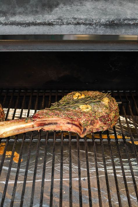 Any beef lover is going to love smoked tomahawk steaks. Rich, meaty and delicious, this reverse seared cowboy steak recipe is perfect for any kind of special occasion. All you need to make this smoked beef recipe is a bone-in ribeye steak (also known as a tomahawk), some seasonings and your Traeger grill or pellet smoker. Smoked tomahawk steaks make a delicious dinner. You're going to love this smoked beef recipe you can make on the Traeger grill or pellet smoker. #smoker #traeger #tomahawk Tomahawk Steak Recipe, Best Cut Of Steak, Cowboy Steak, Bone In Ribeye, Salt Block, Pellet Smokers, Traeger Grill, Smoked Beef, Steak Marinade