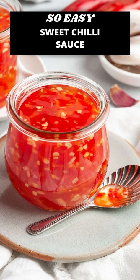 You will find many ways in which to enjoy my homemade Sweet Chilli Sauce and you will be pleasantly surprised how easy it is to make. It is made from ingredients that are readily available and, as with all foods that we make ourselves, we can control the quality of the ingredients which we use. It is certain to become a staple condiment in your home! Sweet Chilli Sauce Recipe, Homemade Sweet Chili Sauce, Sweet Chili Sauce Recipe, Chili Sauce Recipe, Thai Chili Sauce, Homemade Sauce Recipes, Sweet Chilli Sauce, Sweet Chilli, Sweet Chili Sauce