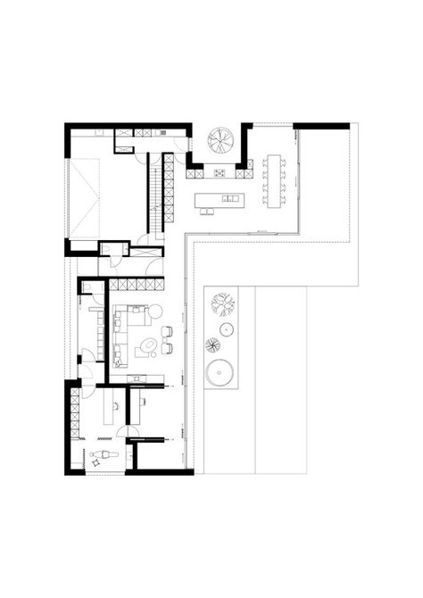 Residence WULF / CAS architecten | ArchDaily L Shape House Plans, L Shape House, L Shaped House Plans, Shape House, L Shaped House, Create Floor Plan, House Plans One Story, Architectural Floor Plans, Ground Floor Plan