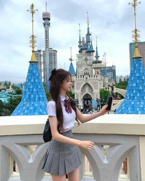 Lotte World Seoul, Japan Ootd, Lotte World, 사진 촬영 포즈, World Photo, Insta Photo Ideas, School Fashion, Seoul, Follow Me