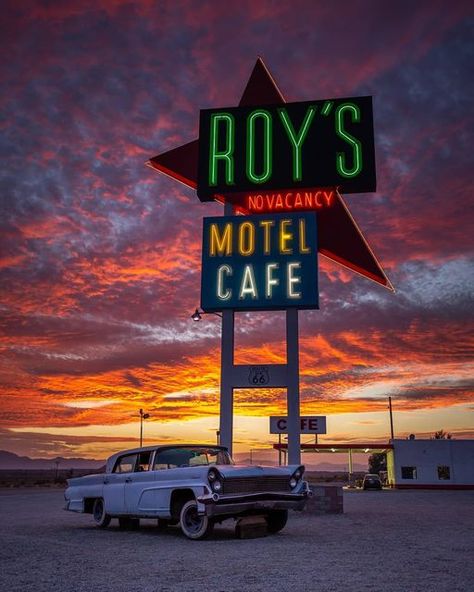 Road Trip Aesthetic Wallpaper, Route 66 Wallpaper, Midnight Drive, Road Trip Aesthetic, Old Route 66, Trip Aesthetic, Route 66 Road Trip, Disney World Pictures, Vintage Neon Signs