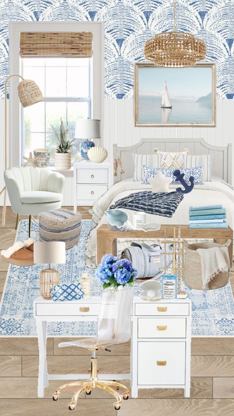 Aesthetic Light Blue, Cozy Bedroom Aesthetic, Costal Bedroom, Surf Room Decor, Coastal Room Decor, Ocean Room Decor, Beachy Room Decor, Summer Room Decor, Beach Room Decor