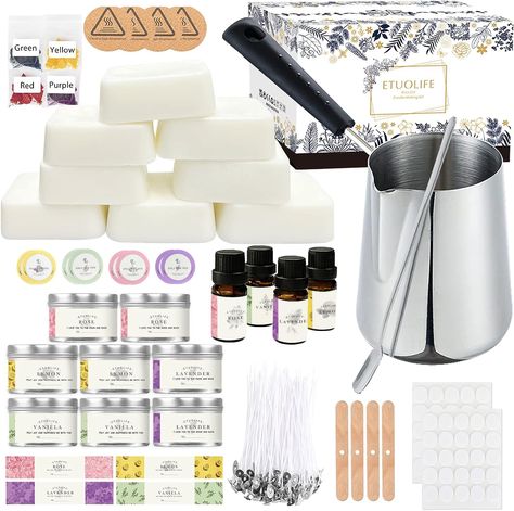 PRICES MAY VARY. 👍【All-IN-ONE DIY Candle Making Kit】DIY candle making kits for beginners, adults and professionals are included: 480g Soy Wax (8* soy wax, 1 block about 60g=1 jar of candle), 1* Heat Proof Container with Anti-Scalding Handle, 1*Stirring Spoon, 8*Candle Tins(6 L* 6 W* 4H cm (approx), 4* Centering Device, 4 * Fragrance Oil, 4 * Candle Dyes, 4* Insulation Mats, 16* DIY Stickers, 50 * Candle Wicks, 50 * Candle Wick Stickers, 1 * User Manual, 1 * Magic Paper. Perfect for you who like Wax For Candle Making, Candle Making Kits, Unique Candle Scents, Gel Wax Candles, Candle Making Fragrance, Diy Candle Making Kit, Kids Candles, Candle Wicks, Candle Tins