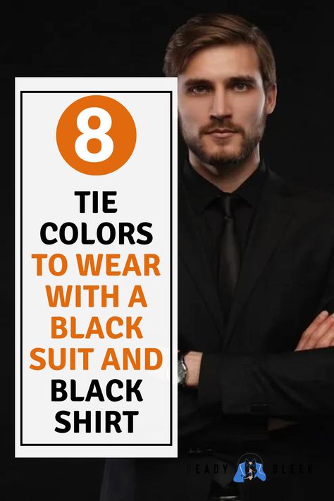 Looking for the perfect tie to wear with a black suit and black shirt? Look no further! Our guide covers 8 tie colors that will complement this classic look perfectly. Don't miss out on this essential fashion advice. Click to find out more! Image From Deposit Photos #Tie #BlackSuit #BlackShirt #mensstyle #style Shirts For Black Suits Men, Black Suit And Black Shirt, Shirt And Tie Outfit For Men, Black Tie Wedding Guest Dress Fall, Black Suit Black Shirt, Black Shirt Combination, Shirt And Tie Outfits, Black Shirt With Tie, Black Shirt Dress Outfit