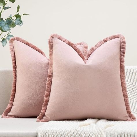 Amazon.com: ZWJD Pillow Covers 18x18 Set of 2 Dusty Pink Throw Pillow Covers with Fringe Chic Cotton Decorative Pillows Square Cushion Covers for Sofa Couch Bed Living Room Farmhouse Boho Decor : Home & Kitchen Farmhouse Boho Decor, Farmhouse Decorative Pillows, Bank Bed, Beige Throws, Bed Living Room, Pink Throw Pillow, Beige Throw Pillows, Pink Throw, Pink Throws