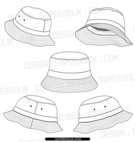 BUCKET HAT TEMPLATE                                                                               More Bucket Hat Template, Bob Chapeau, Hat Template, Bucket Hat Pattern, Flat Drawings, Fashion Design Template, Clothing Sketches, Hat Patterns To Sew, Flat Sketches