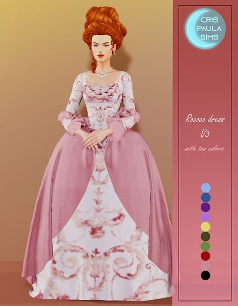 THE SIMS 4 - ROCOCO DRESS V3 - Cris Paula Sims Sims 4 Cc Hamilton, Hamilton Sims 4 Cc, Sims 4 Cc Rococo Dress, Sims 4 Rococo Dress, Baroque Sims 4 Cc, Rococo Sims 4, Sims 4 Georgian Cc, Sims 4 1700s Cc, Rococo Sims 4 Cc