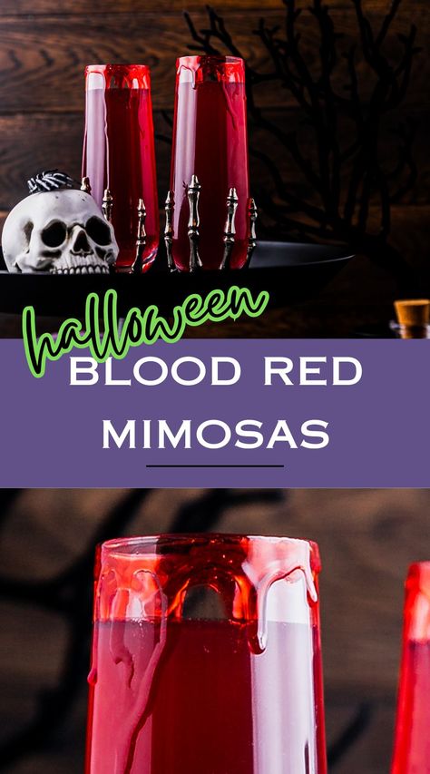 Elevate your Halloween party with our crimson red mimosa, a sinister twist on a classic favorite. The bloody rim and eerie ambience make this cocktail a visual delight, while the tantalizing flavors captivate your taste buds. #HalloweenDrinks #CrimsonMimosa Red Mimosa Recipe, Spooky Mimosa, Halloween Mimosa Bar, Red Halloween Drinks Alcohol, Halloween Mimosas, Red Mimosa, Mimosa Ingredients, Pomegranate Mimosa, Mimosa Drink