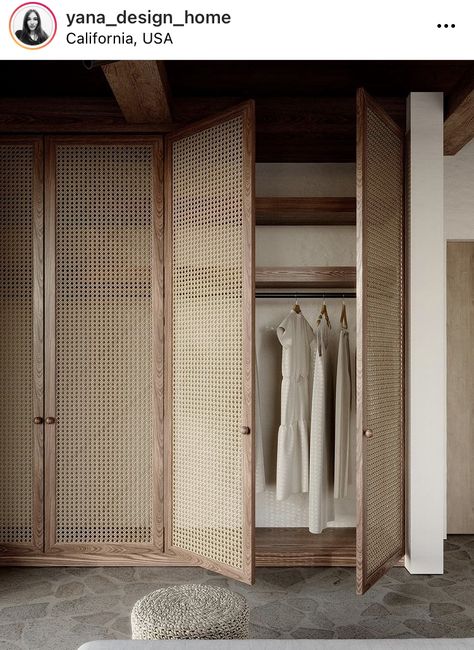 Japanese Style Wardrobe, Rattan Wardrobe, Creating A Capsule Wardrobe, Apartemen Studio, Bedroom Built In Wardrobe, Mudroom Decor, Open Closet, Wardrobe Interior Design, Wardrobe Doors