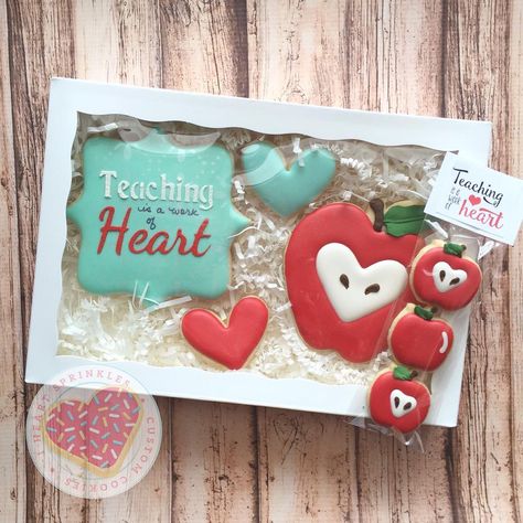 60 Likes, 3 Comments - Amber Ives (@iheartsprinklescookies) on Instagram: “This year's teacher cookies. ❤️ #customcookies #decoratedcookies #iheartsprinkles…” Teacher Cookies, Diy Teacher Christmas Gifts, Valentines Day Sugar Cookies, Valentines Cookies, Valentine Sugar Cookies, Teacher Valentine Gifts, Cookies Ideas, Apple Cookies, Cookie Business