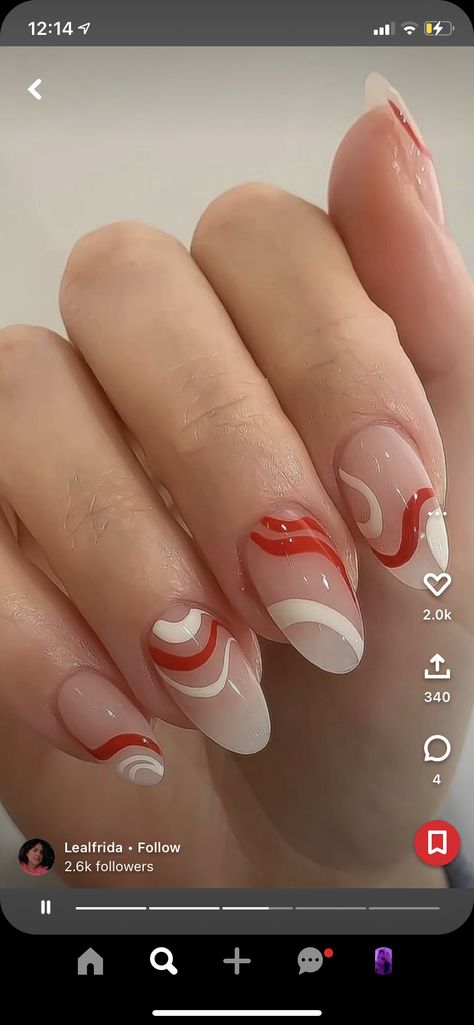 Nails Acrylic Almond Red, Aesthetic Nails Acrylic Almond, Aesthetic Nails Acrylic, Cute Red Nails, Nails Acrylic Almond, Short Coffin Nails Designs, Disney Acrylic Nails, Red And White Nails, Wave Nails