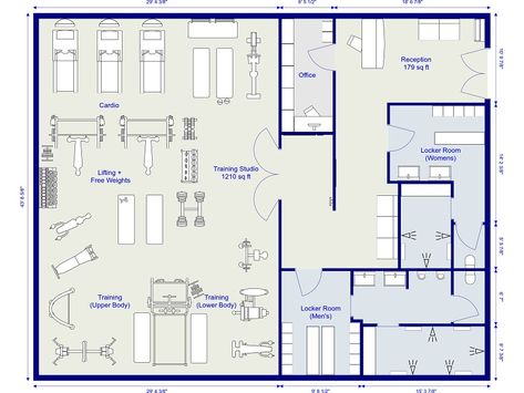 Creating gym designs for clients or a perfect home gym for yourself? You’re going to love all the new exercise equipment we’ve just added. Read all about it: https://www.roomsketcher.com/blog/new-gym-equipment/  #gymdesign #gymlayout #gymin3D #gymideas #gymfloorplan #gymfloorplans #gymplanning #gymplanner #trainingstudio #fitnesscenter #trainingstudioideas #fitnesscenterideas #trainingstudiodesign #fitnesscenterdesign #trainingstudiolayout #fitnesscenterlayout Gym Floor Plan, Ruang Gym, Gym Layout, Home Gym Layout, Gym Architecture, Fitness Center Design, Gym Plans, Gym Design Interior, Home Gym Flooring